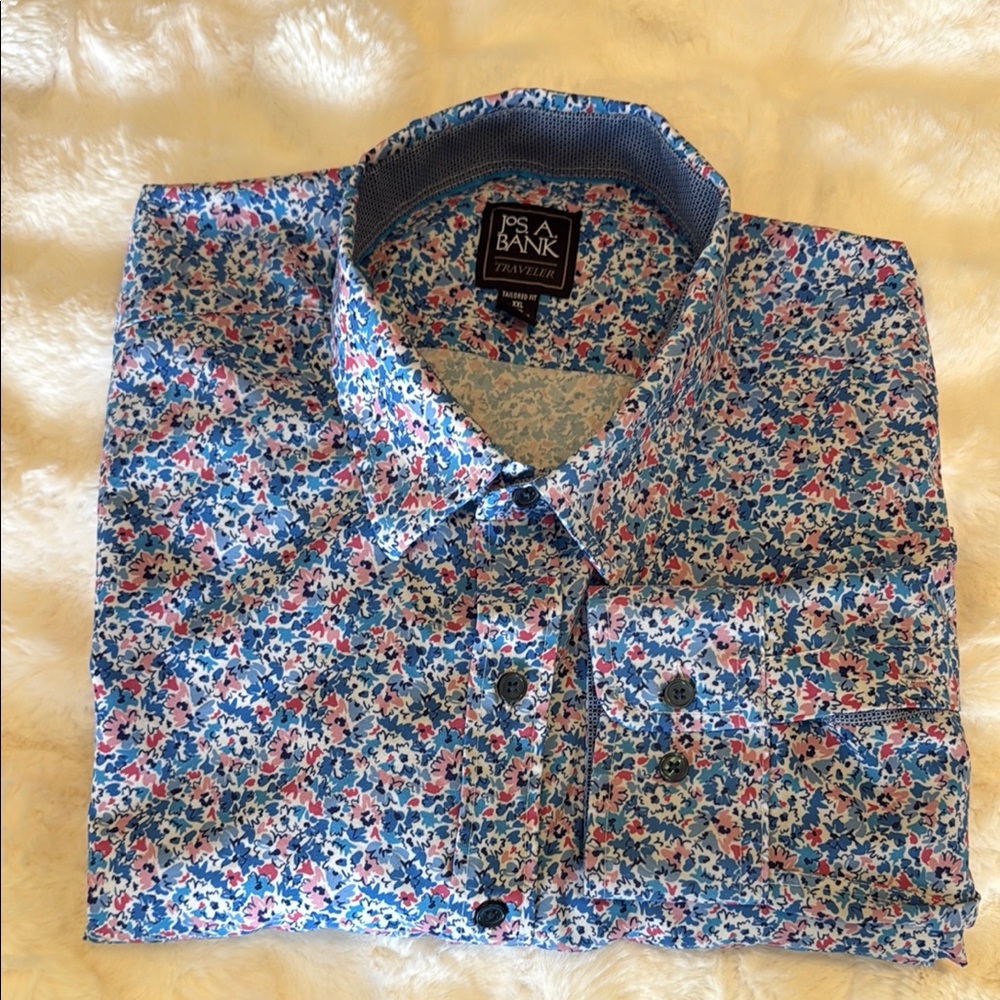 Jos. A. Bank Blue and Red Casual Button Down Shirt